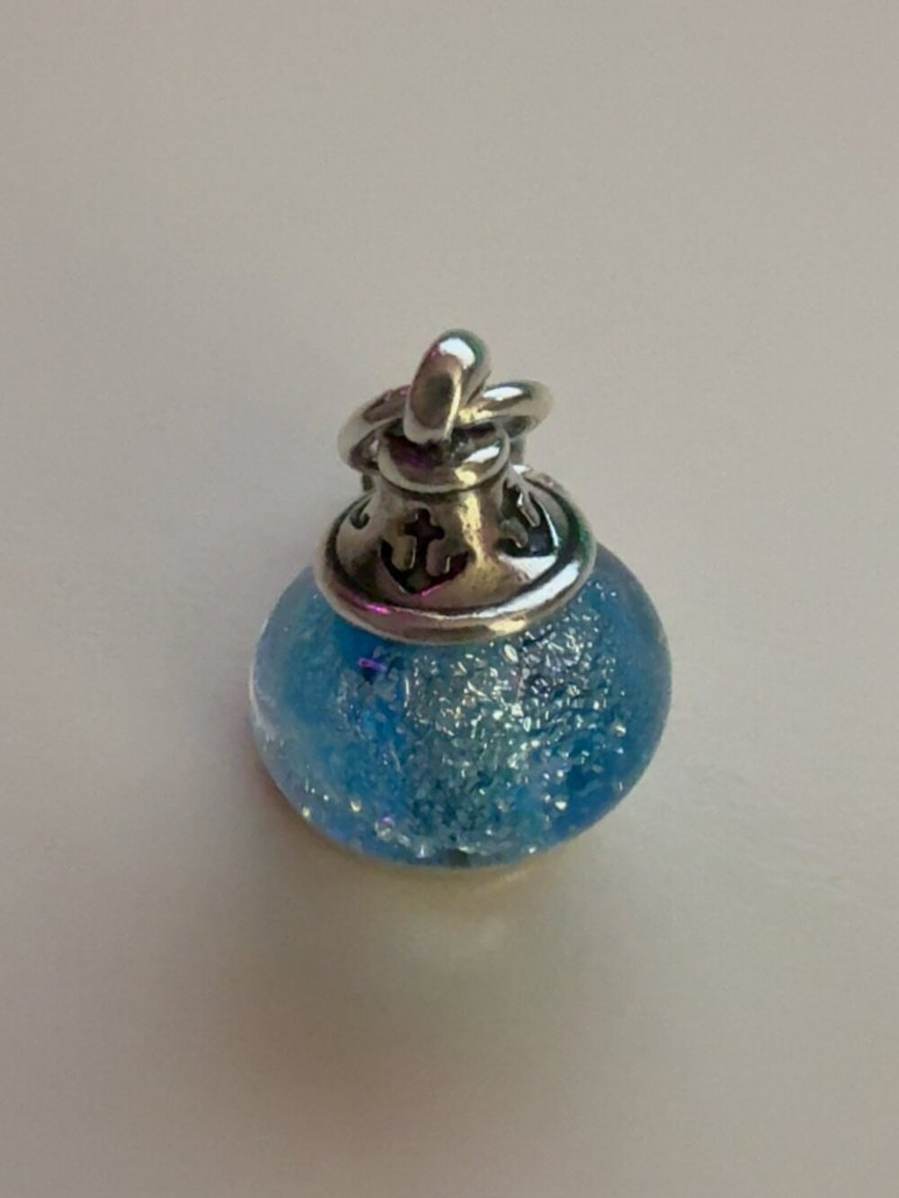 James Avery Blue Art Glass Bead with Anchor Finial Charm (Retired)
